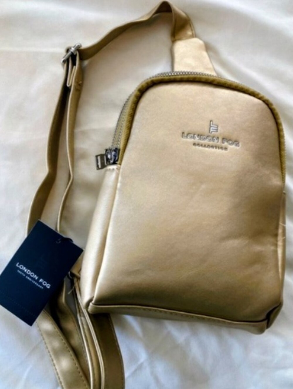 London Fog Janice Double Compartment Metallic Gold Sling Backpack